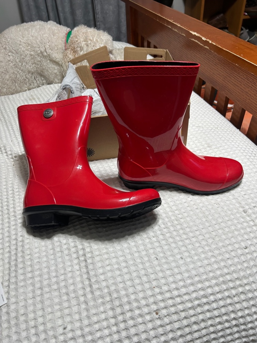 UGG Red Glossy Short Rain Boots